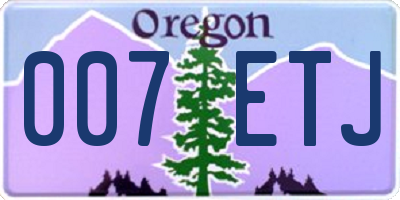 OR license plate 007ETJ