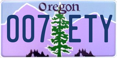 OR license plate 007ETY