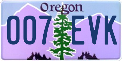 OR license plate 007EVK
