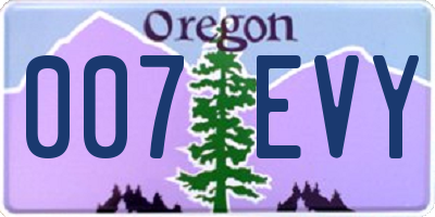OR license plate 007EVY