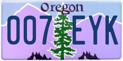 OR license plate 007EYK