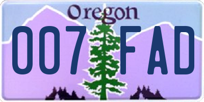 OR license plate 007FAD