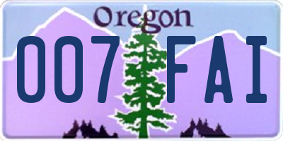 OR license plate 007FAI