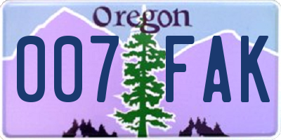 OR license plate 007FAK