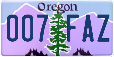 OR license plate 007FAZ