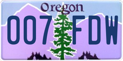 OR license plate 007FDW