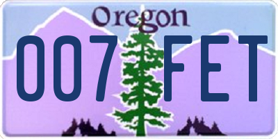 OR license plate 007FET