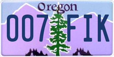 OR license plate 007FIK