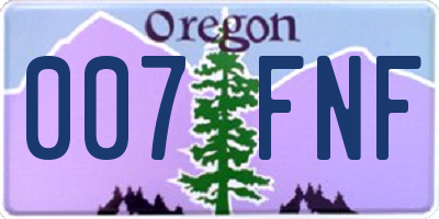 OR license plate 007FNF