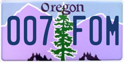 OR license plate 007FOM