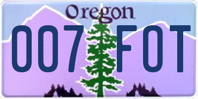 OR license plate 007FOT