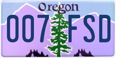 OR license plate 007FSD