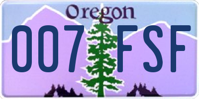 OR license plate 007FSF