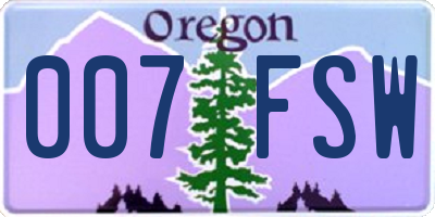 OR license plate 007FSW
