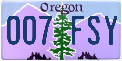 OR license plate 007FSY