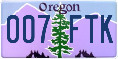 OR license plate 007FTK