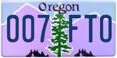 OR license plate 007FTO