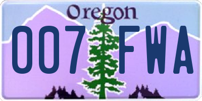 OR license plate 007FWA