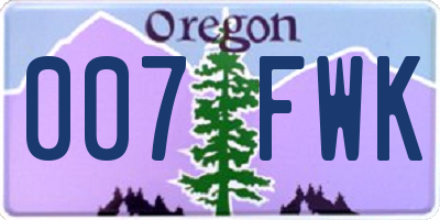 OR license plate 007FWK