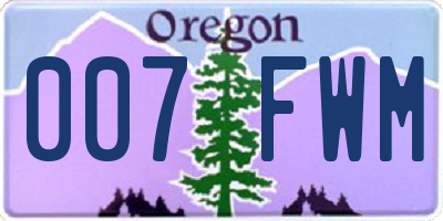 OR license plate 007FWM