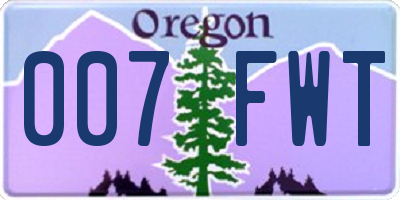 OR license plate 007FWT