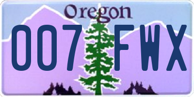 OR license plate 007FWX