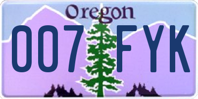 OR license plate 007FYK