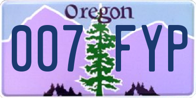 OR license plate 007FYP