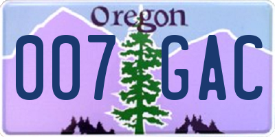 OR license plate 007GAC