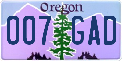 OR license plate 007GAD