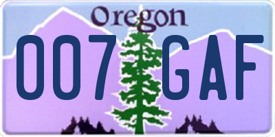OR license plate 007GAF