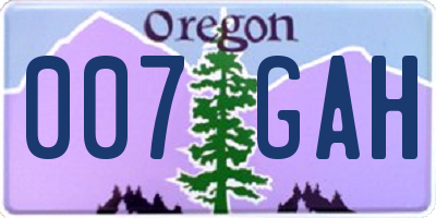 OR license plate 007GAH