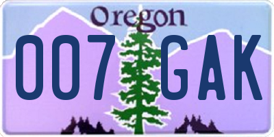 OR license plate 007GAK