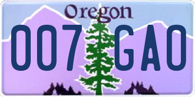 OR license plate 007GAO