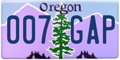 OR license plate 007GAP