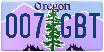 OR license plate 007GBT