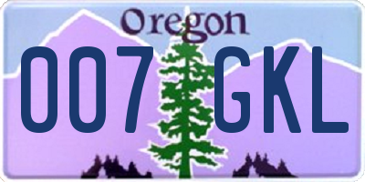 OR license plate 007GKL