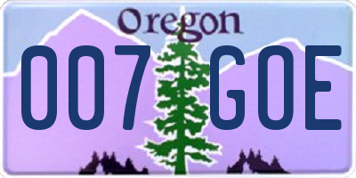 OR license plate 007GOE