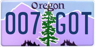 OR license plate 007GOT