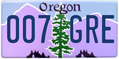 OR license plate 007GRE
