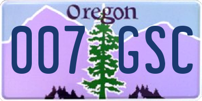 OR license plate 007GSC