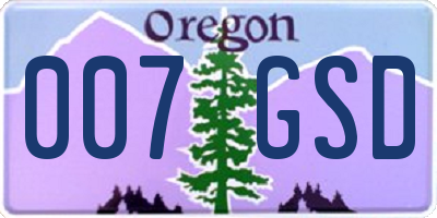 OR license plate 007GSD