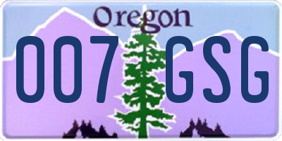 OR license plate 007GSG