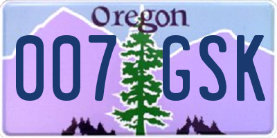 OR license plate 007GSK