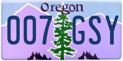 OR license plate 007GSY