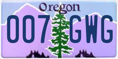 OR license plate 007GWG