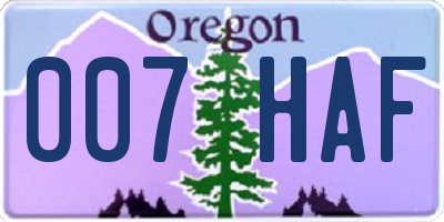 OR license plate 007HAF