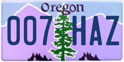 OR license plate 007HAZ