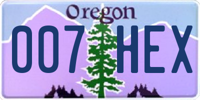 OR license plate 007HEX