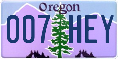 OR license plate 007HEY